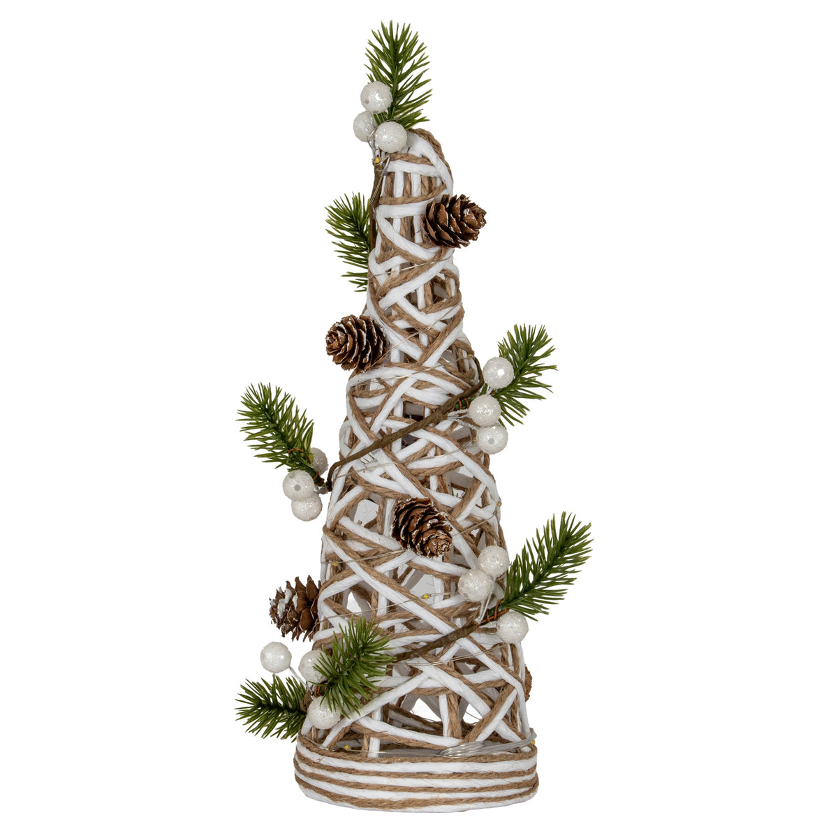 Elodie Small LED White Rattan Cone Tree With Winter Branches