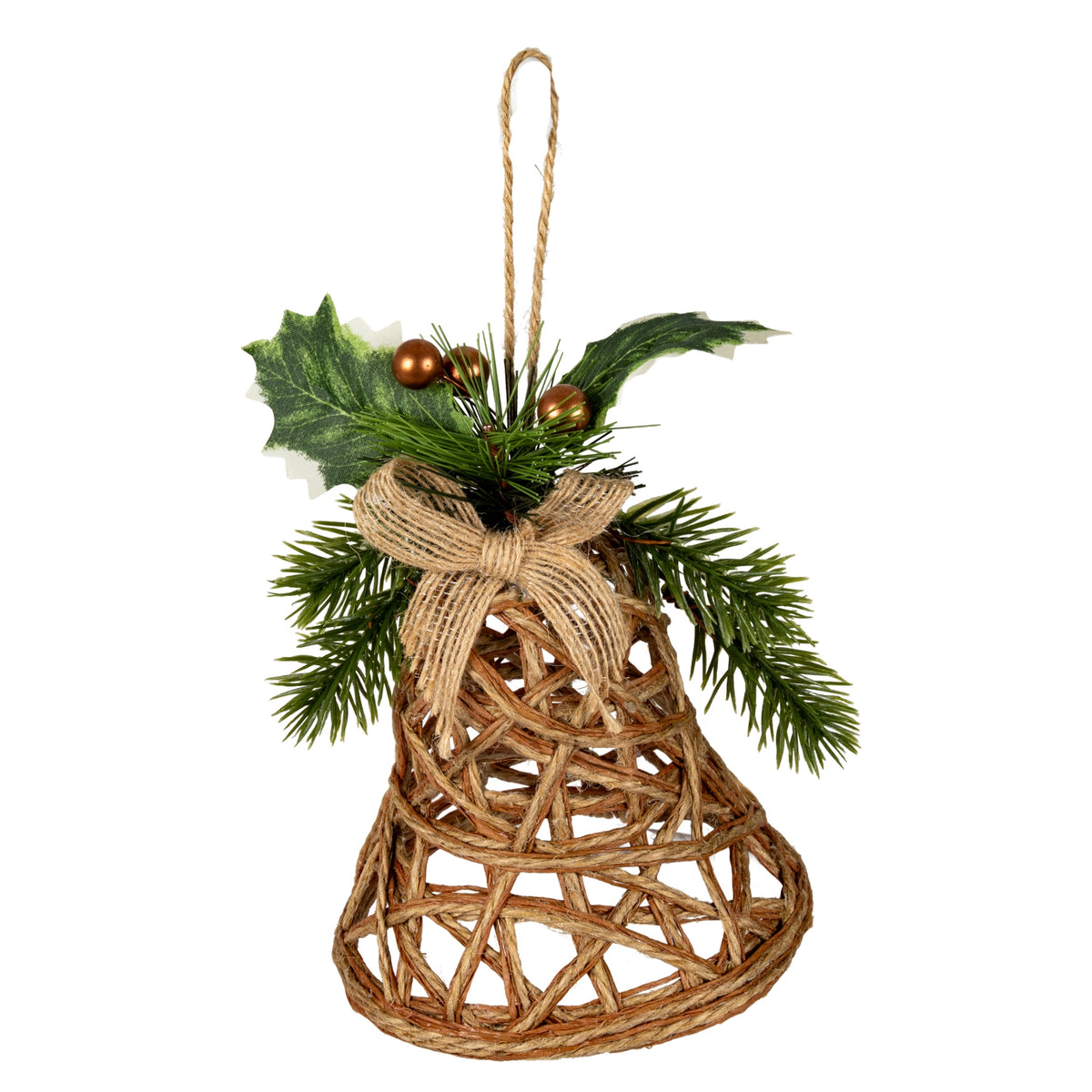 Camille Natural Rattan Bell Decoration With Branches And Ribbon