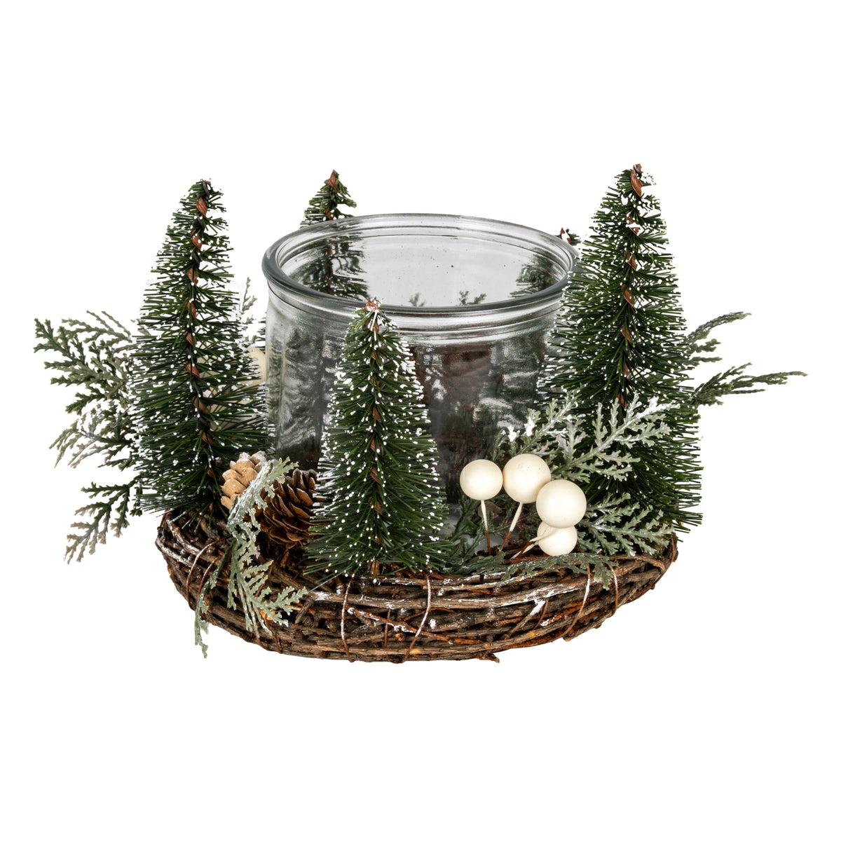 Margaux Medium Brush Tree Candle Wreath With Berries And Pinecones