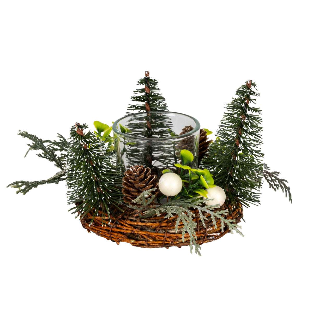 Margaux Small Brush Tree Candle Wreath With Berries And Pinecones