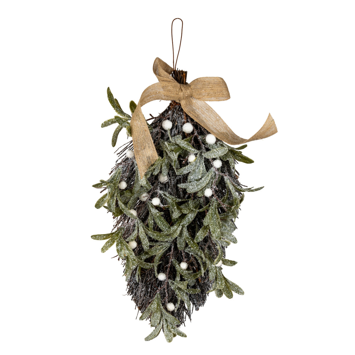 Aurelie Frosted Mistletoe And Pine Swag With Ribbon