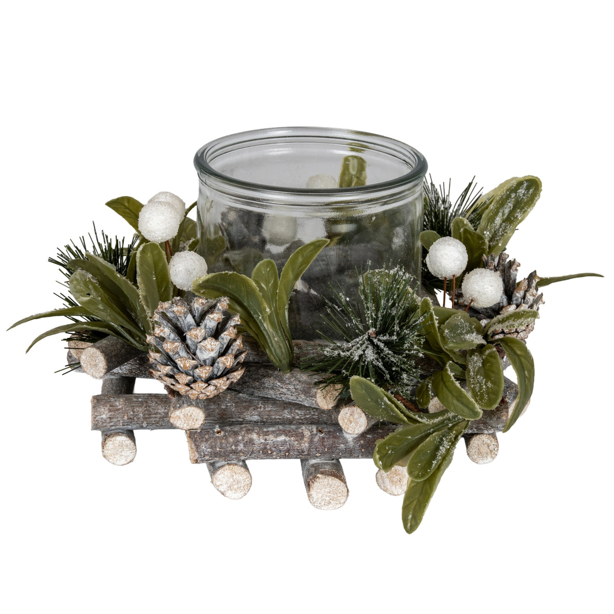 Aurelie Frosted Mistletoe And Pine Candle Wreath