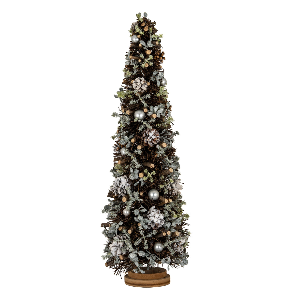 Celestine Large Frosted Forest Tree With Pinecones And Pearls