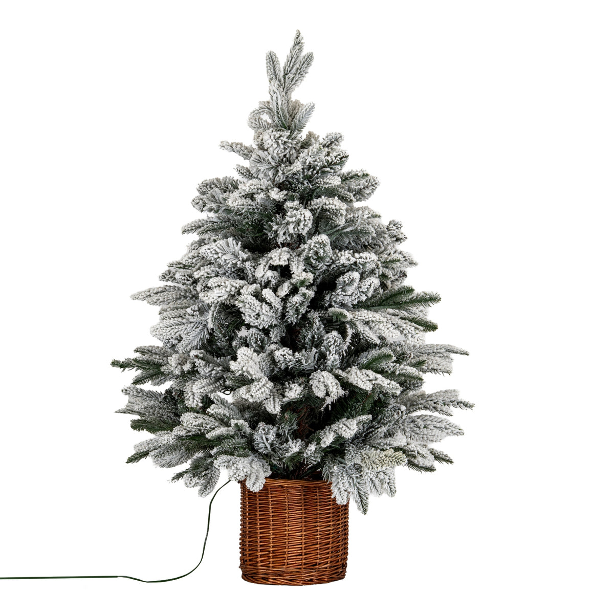 Celeste Snowy Norway Fir Pre-Lit LED 300L Fir Tree In Rattan Pot