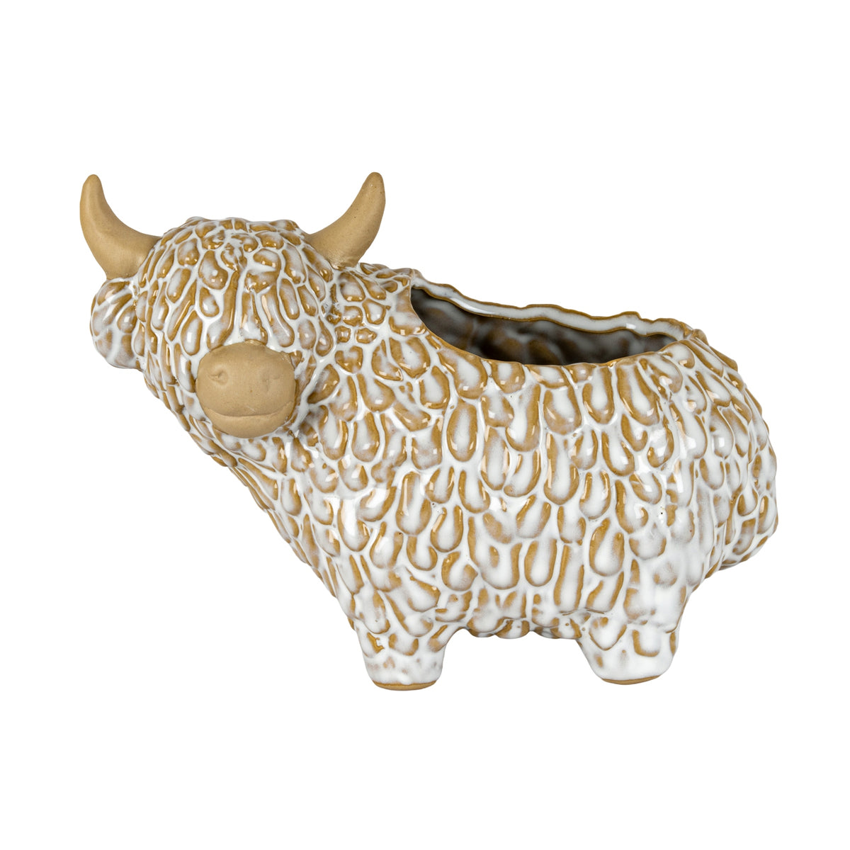 Claudine Ceramic Highland Cow Planter Gazing Left