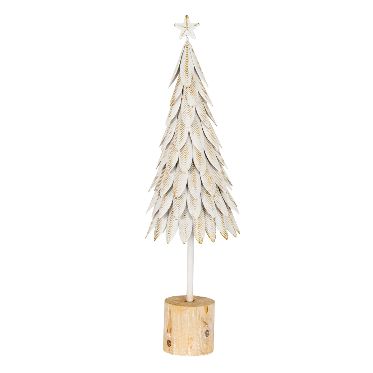 Celestine Large White Metal Fir Tree On Wooden Stand
