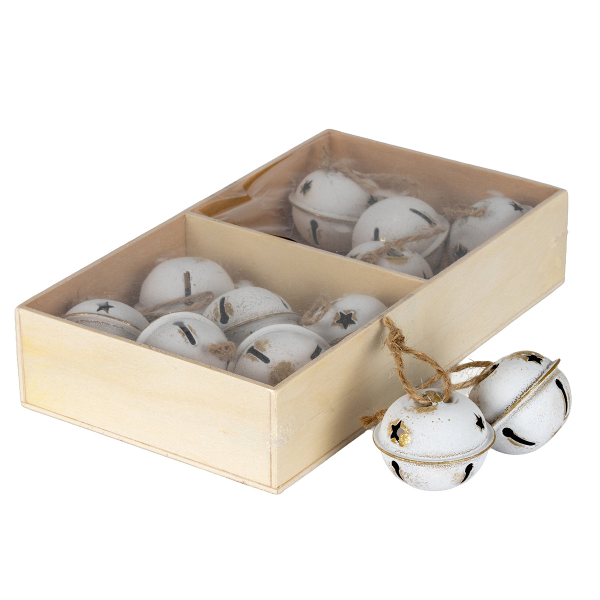 Claudine Twelve Metal Nordic Bells In Wooden Box