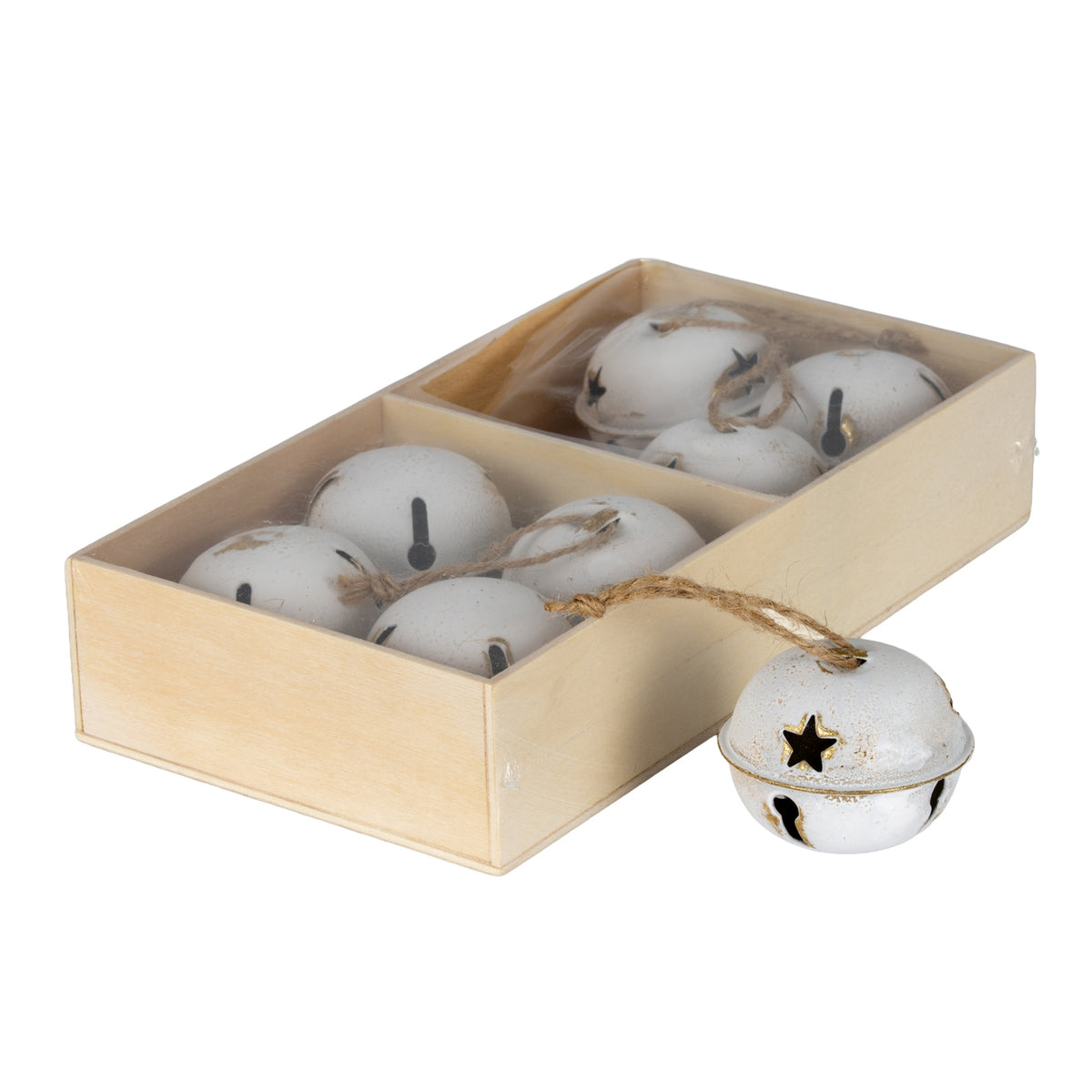 Claudine Eight Large Metal Nordic Bells In Wooden Box