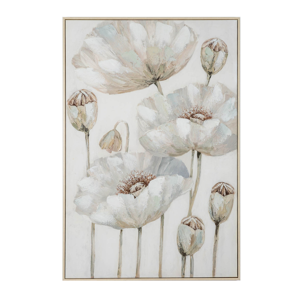 Fleur Poppy Stems Hand Painted Canvas in Frame