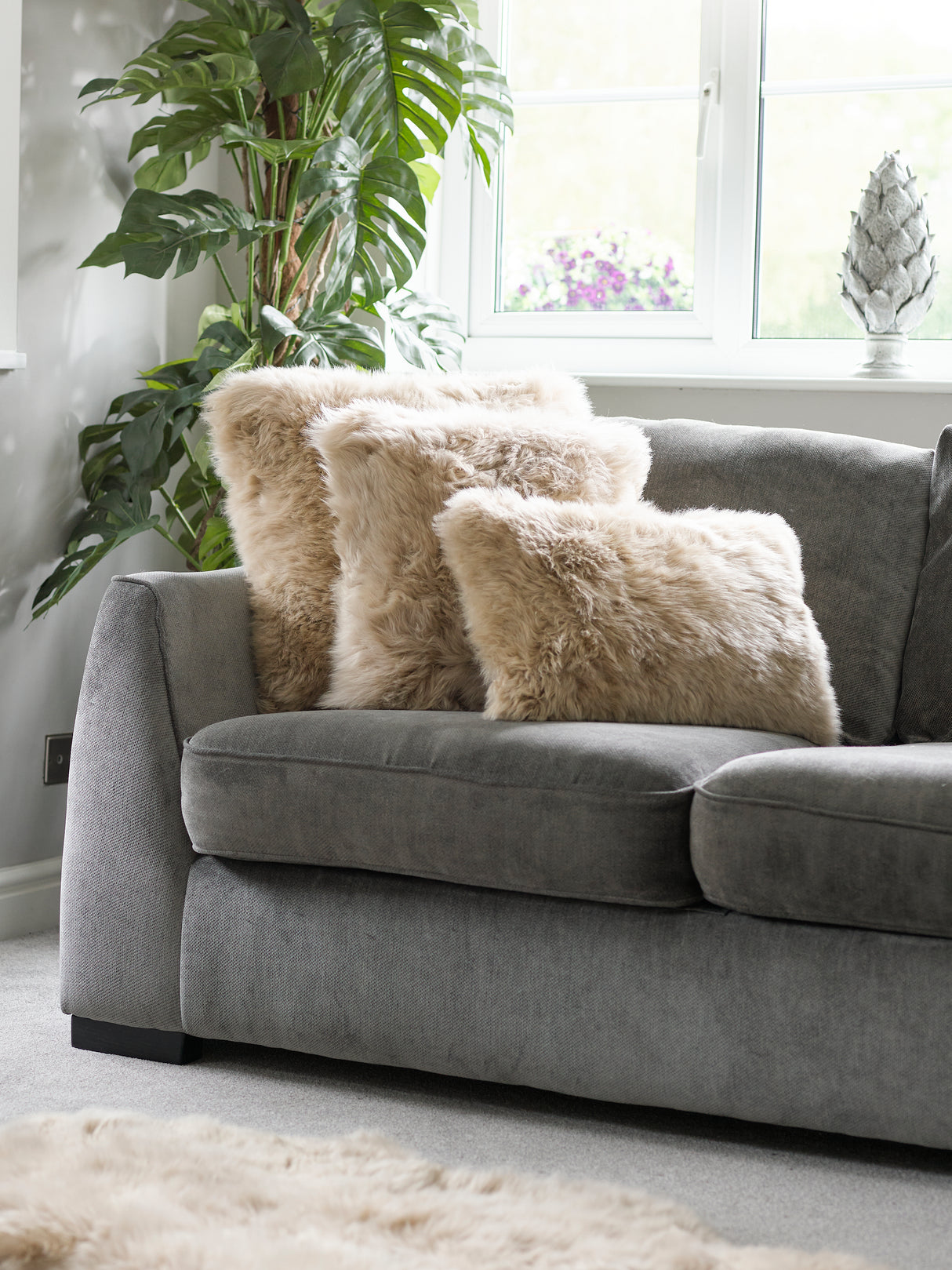Aurelie Sheepskin Cushion in Oyster