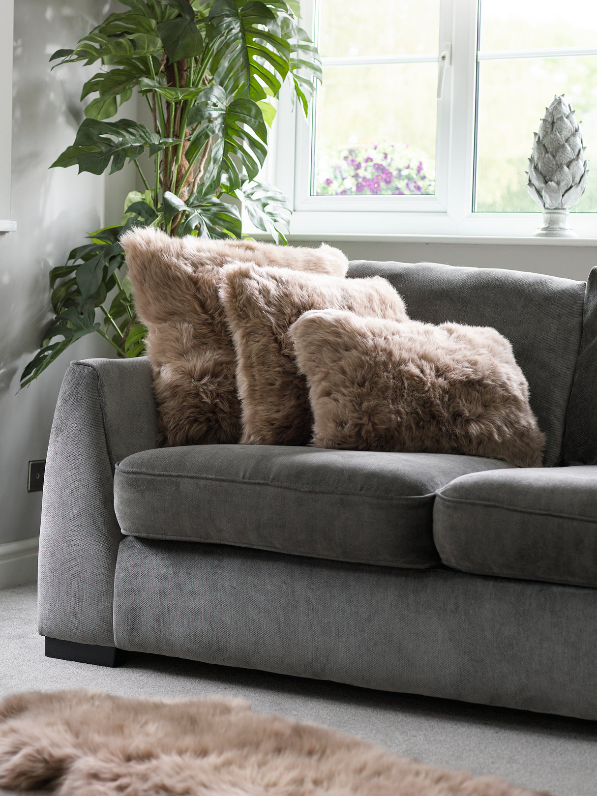 Aurelie Sheepskin Cushion in Taupe