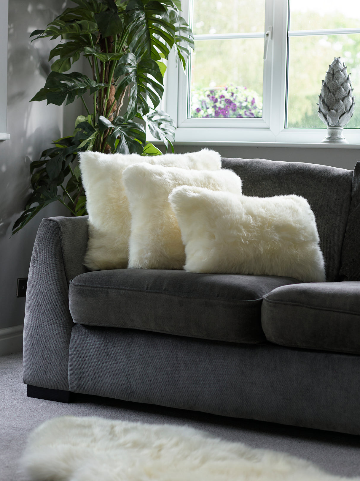 Aurelie Sheepskin Cushion in Ivory