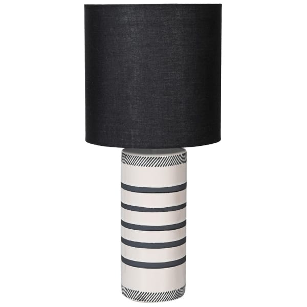 Bertille Monochrome Striped Table Lamp with Black Shade