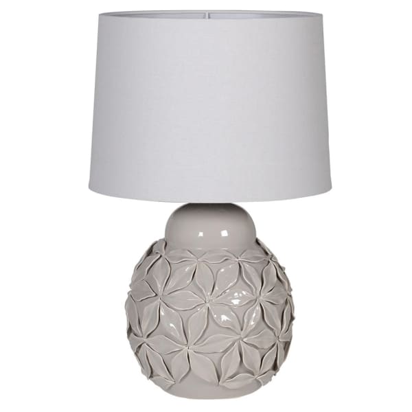 Celine Grey Ceramic Flower Lamp with White Linen Shade