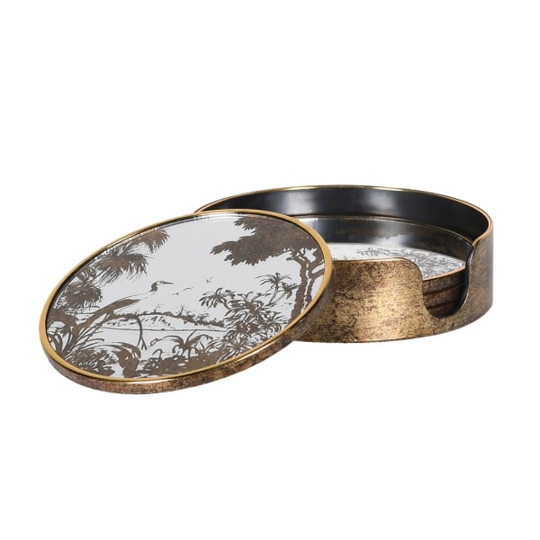 Cosette Set of 4 Antique Gold Scenic Coasters