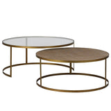 Margot Nest of 2 Aged Gold and Rattan Round Coffee Tables