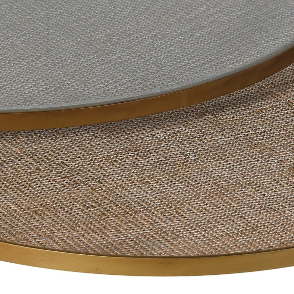 Margot Nest of 2 Aged Gold and Rattan Round Coffee Tables