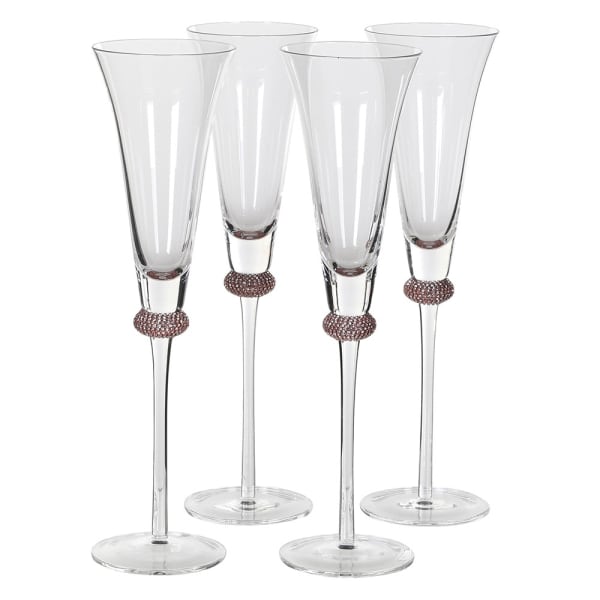 Flavie Set of 4 Pink Gold Diamante Champagne Flutes