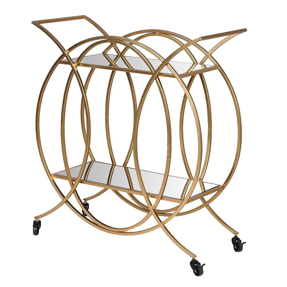 Violette Gold Circles 2 Tier Mirrored Drinks Trolley