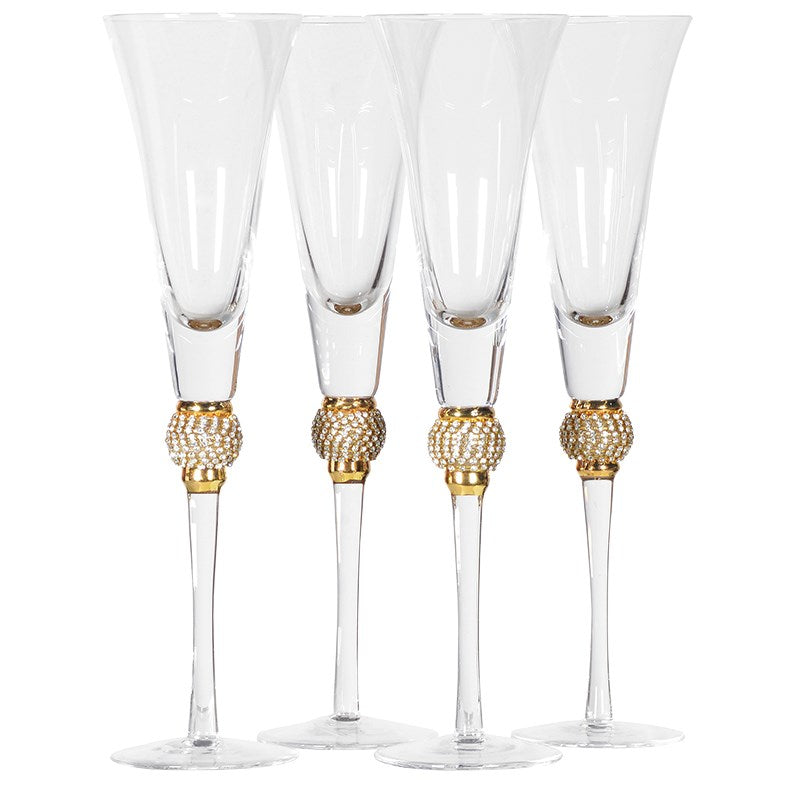 Flavie Set of 4 Gold Diamante Bubble Champagne Flutes