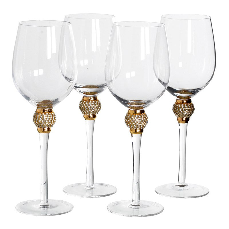 Flavie Set of 4 Gold Diamante Bubble White Wine Glasses