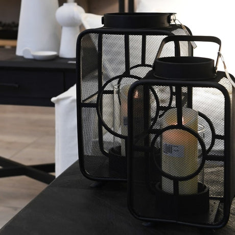 Josette Large Black Bamboo Geometric Lantern
