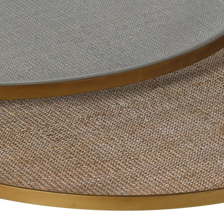 Margot Nest of 2 Aged Gold and Rattan Round Coffee Tables