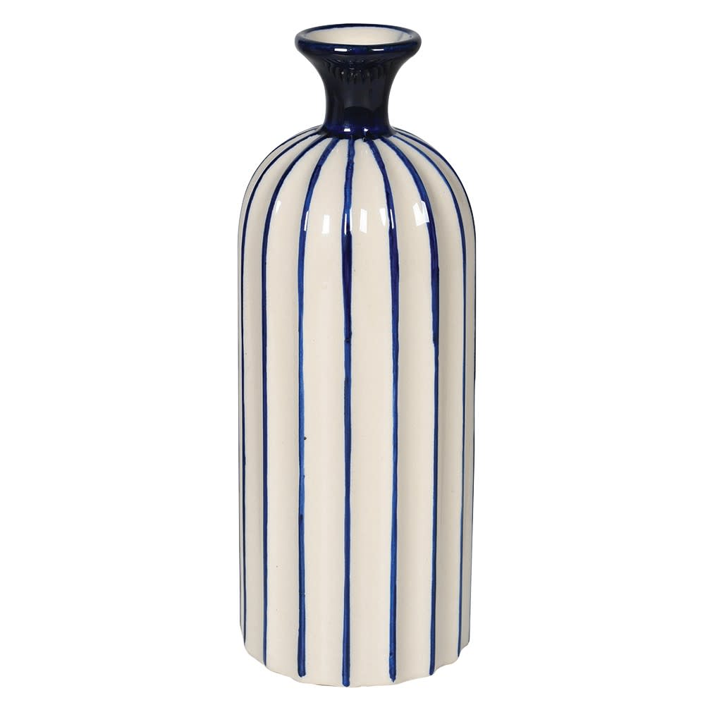 Brigitte Stripe Ceramic Vase (Medium, Blue)
