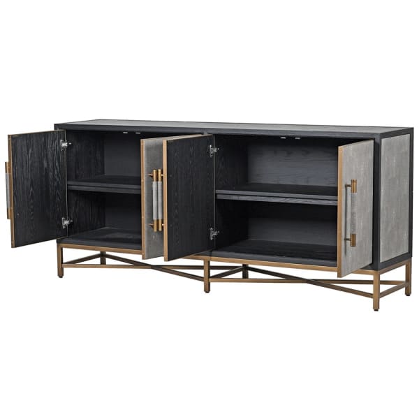 Brigitte Oak & Shagreen 4 Door Sideboard