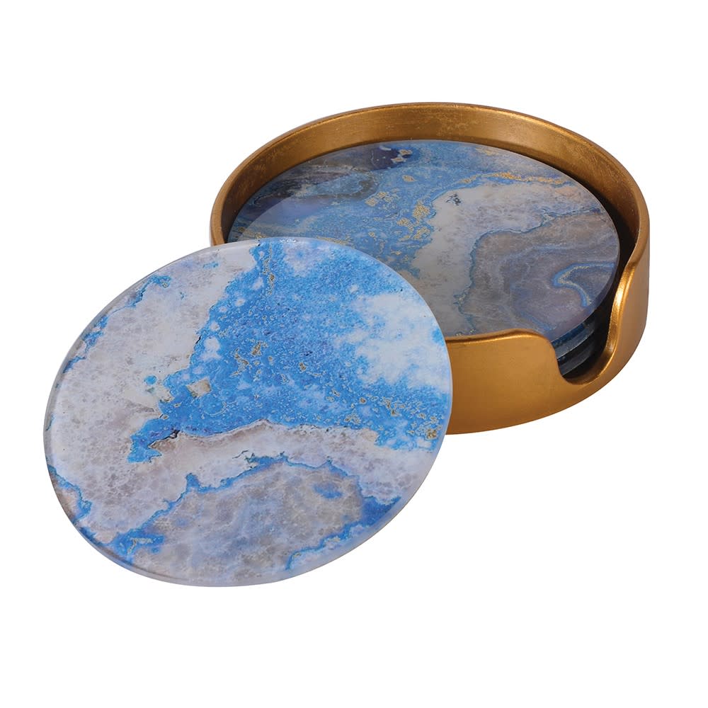 Veronique Blue Marble Effect Coasters (Set of 4)