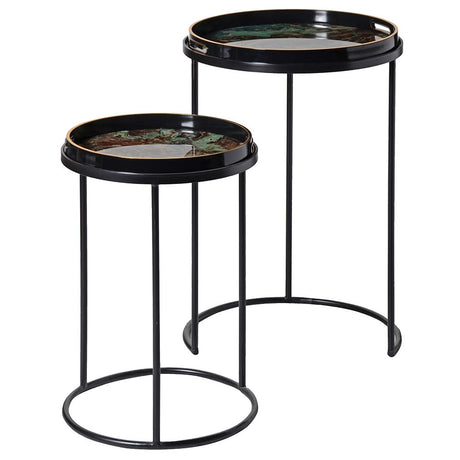Thea Set of Two Green Marble Effect Tray Tables