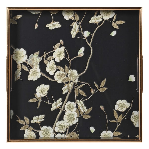 Siena Set of 2 Black Floral Square Trays