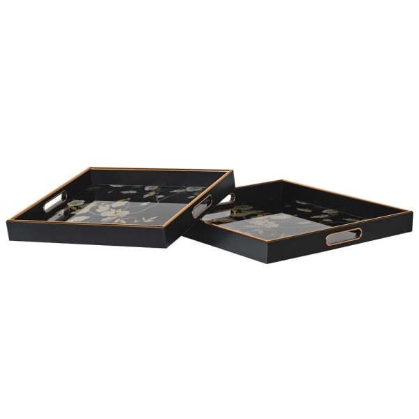 Siena Set of 2 Black Floral Square Trays