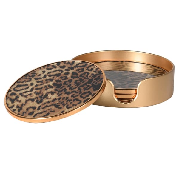Siena Set of 4 Leopard Print Coasters with Holder