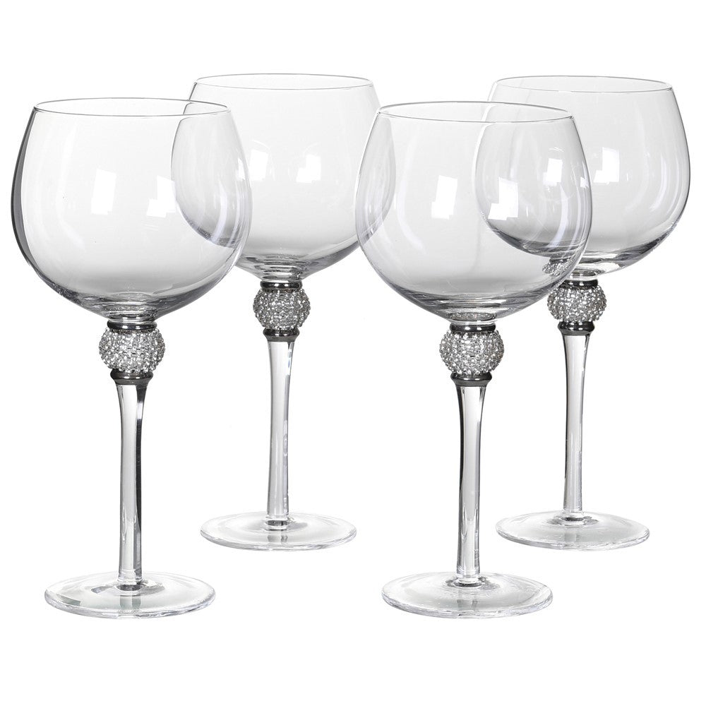 Flavie Set of 4 Silver Diamante Bubble Gin Glasses