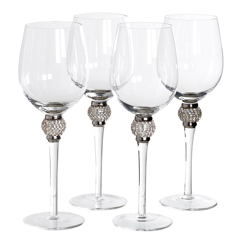 Flavie Set of 4 Silver Diamante Bubble White Wine Glasses