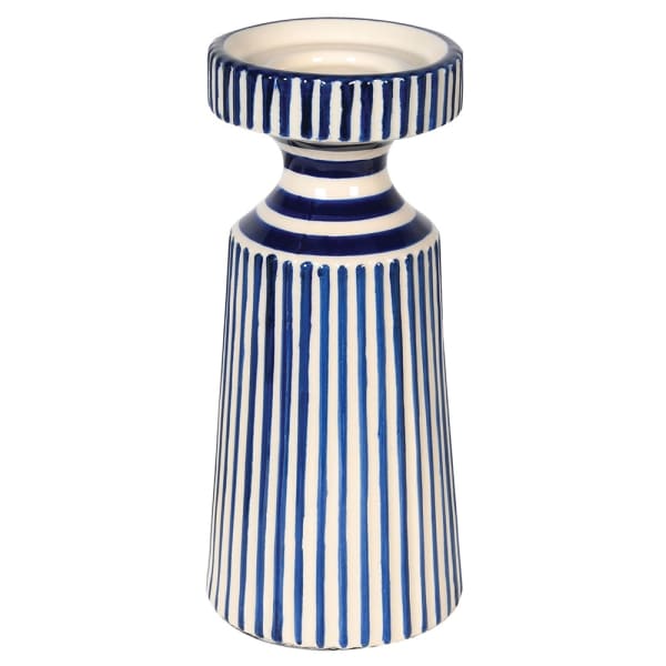 Violette Hand Painted Blue and White Stripe Candle Holder