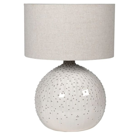 Agathe Cream Ceramic Pimpled Ball Table Lamp with Linen Shade