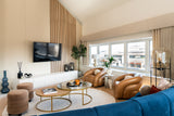 Margot Nest of 2 Aged Gold and Rattan Round Coffee Tables